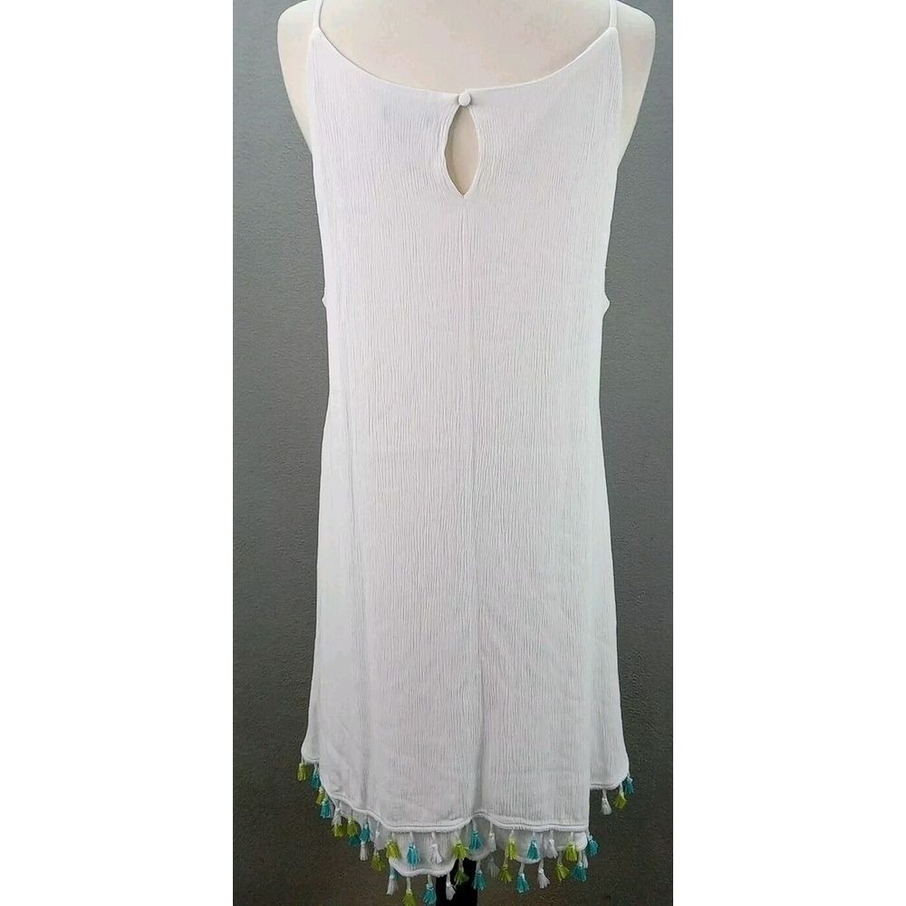 Nina Leonard Dress Womens XL White Summer Tassel Hem Lined Tank Beachy Cottage - Picture 6 of 11